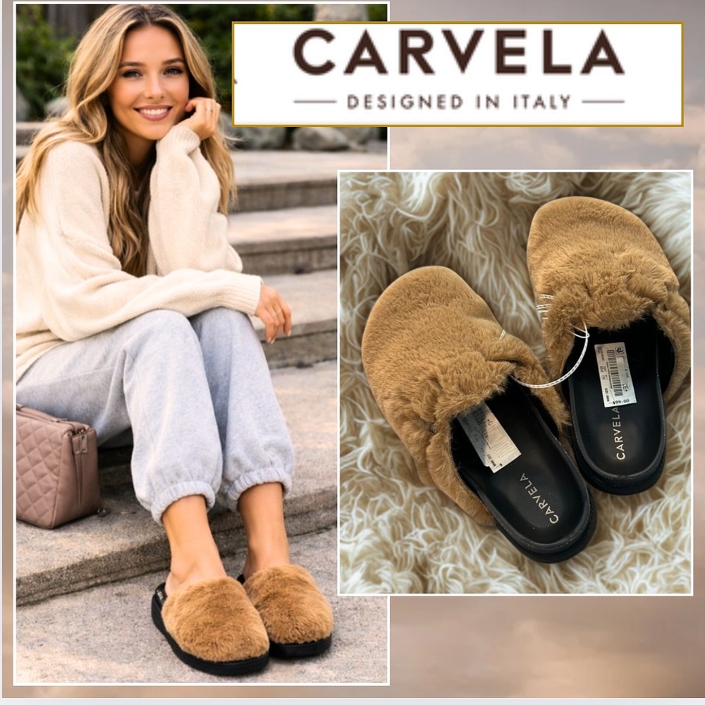 NWT, Carvela,Made in Italy,Fur Indoor/Outdoor Slippers, 8.5/Size 39,(MSRP $100)